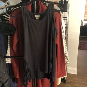 Black suede tank top with fringe